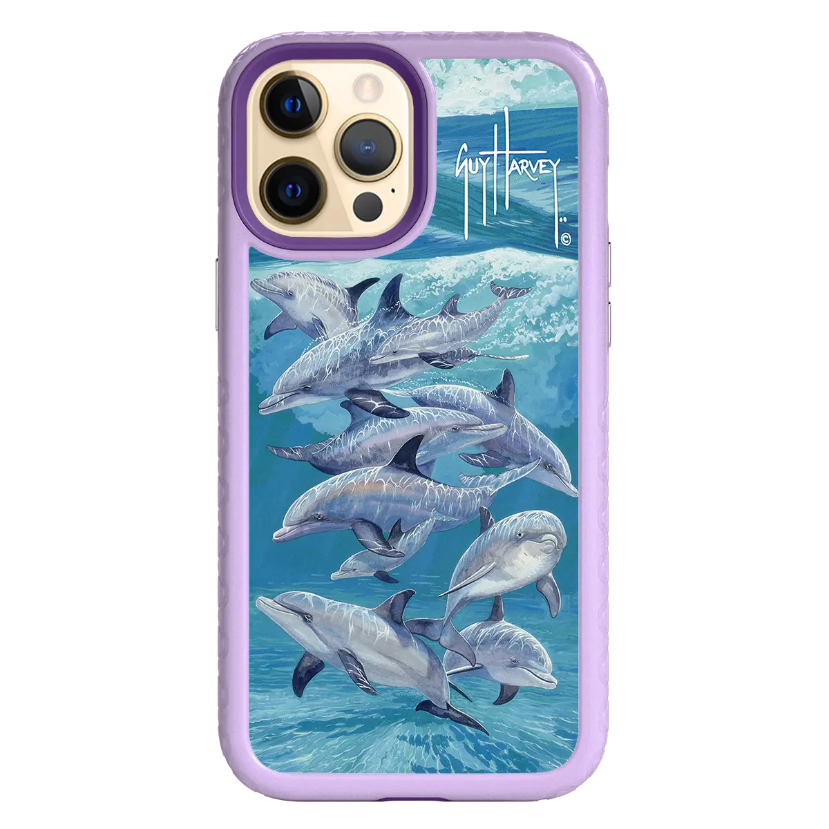 Guy Harvey Fortitude Series for Apple iPhone 12 Pro Max - Bottlenose Dolphins - Custom Case - LilacBlossom - cellhelmet