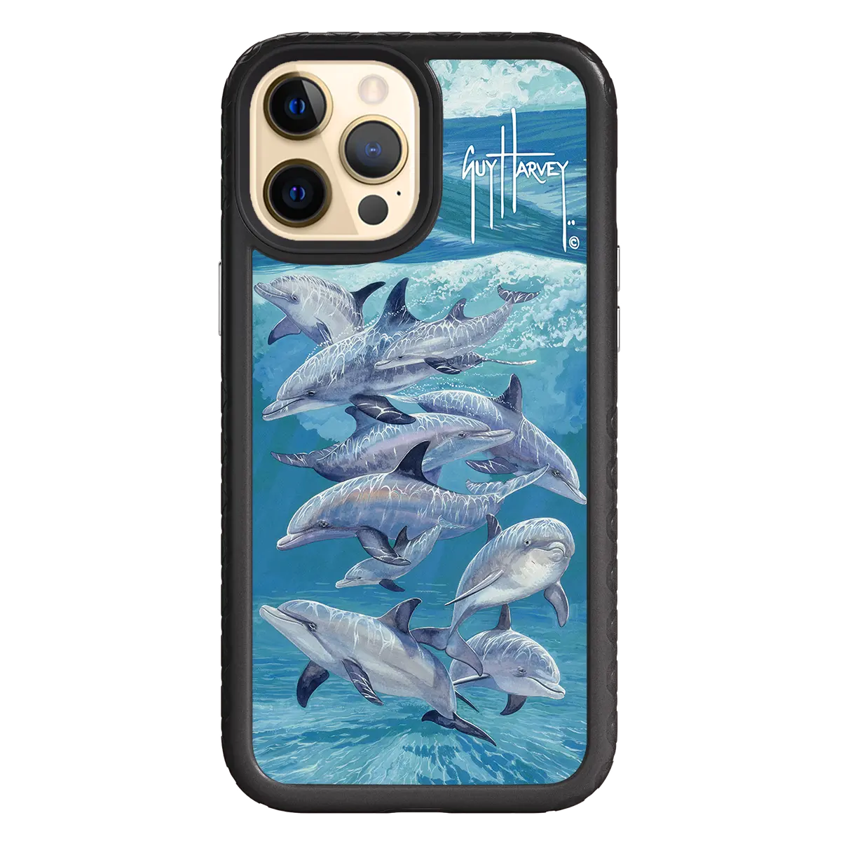 Guy Harvey Fortitude Series for Apple iPhone 12 Pro Max - Bottlenose Dolphins - Custom Case - OnyxBlack - cellhelmet