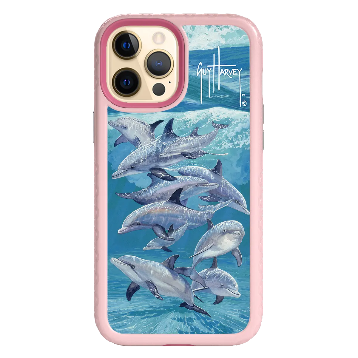 Guy Harvey Fortitude Series for Apple iPhone 12 Pro Max - Bottlenose Dolphins - Custom Case - PinkMagnolia - cellhelmet