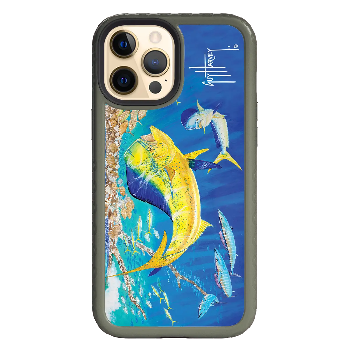 Guy Harvey Fortitude Series for Apple iPhone 12 Pro Max - Dolphin Oasis - Custom Case - OliveDrabGreen - cellhelmet