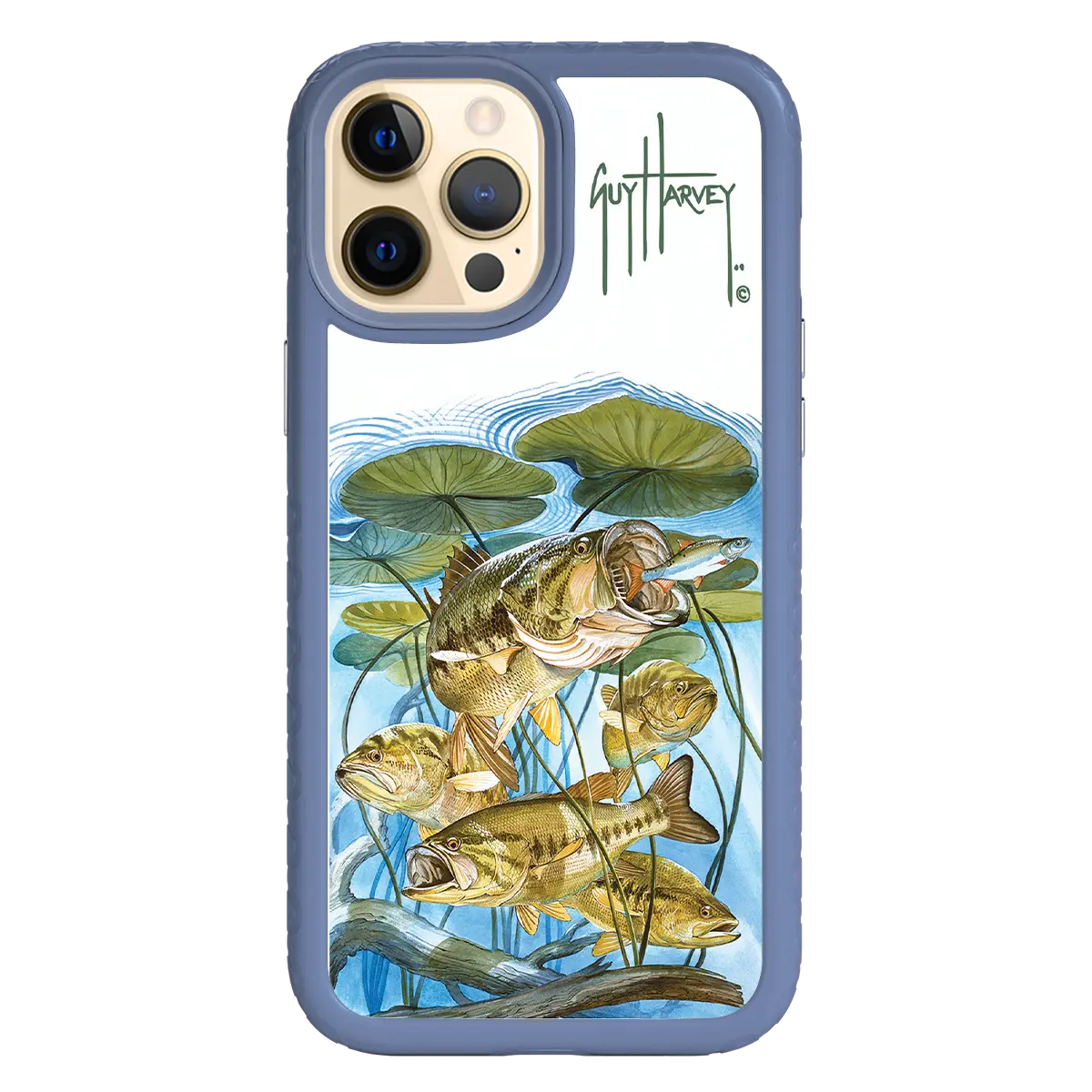 Guy Harvey Fortitude Series for Apple iPhone 12 Pro Max - Five Largemouth Under Lilypads - Custom Case - SlateBlue - cellhelmet
