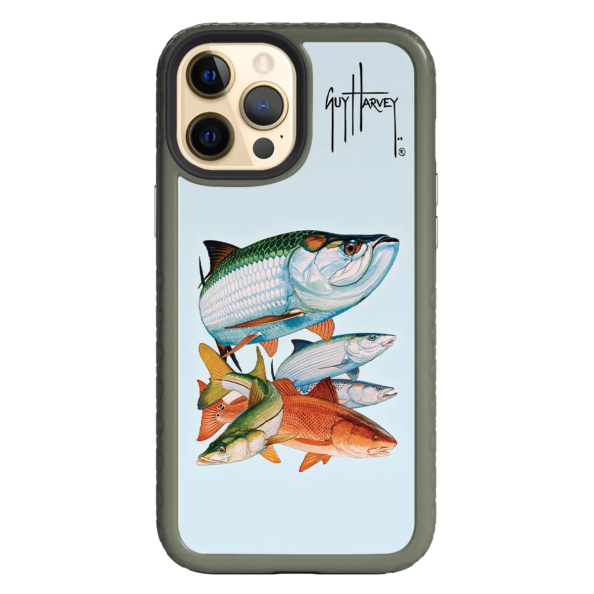 Guy Harvey Fortitude Series for Apple iPhone 12 Pro Max - Inshore Collage - Custom Case - OliveDrabGreen - cellhelmet