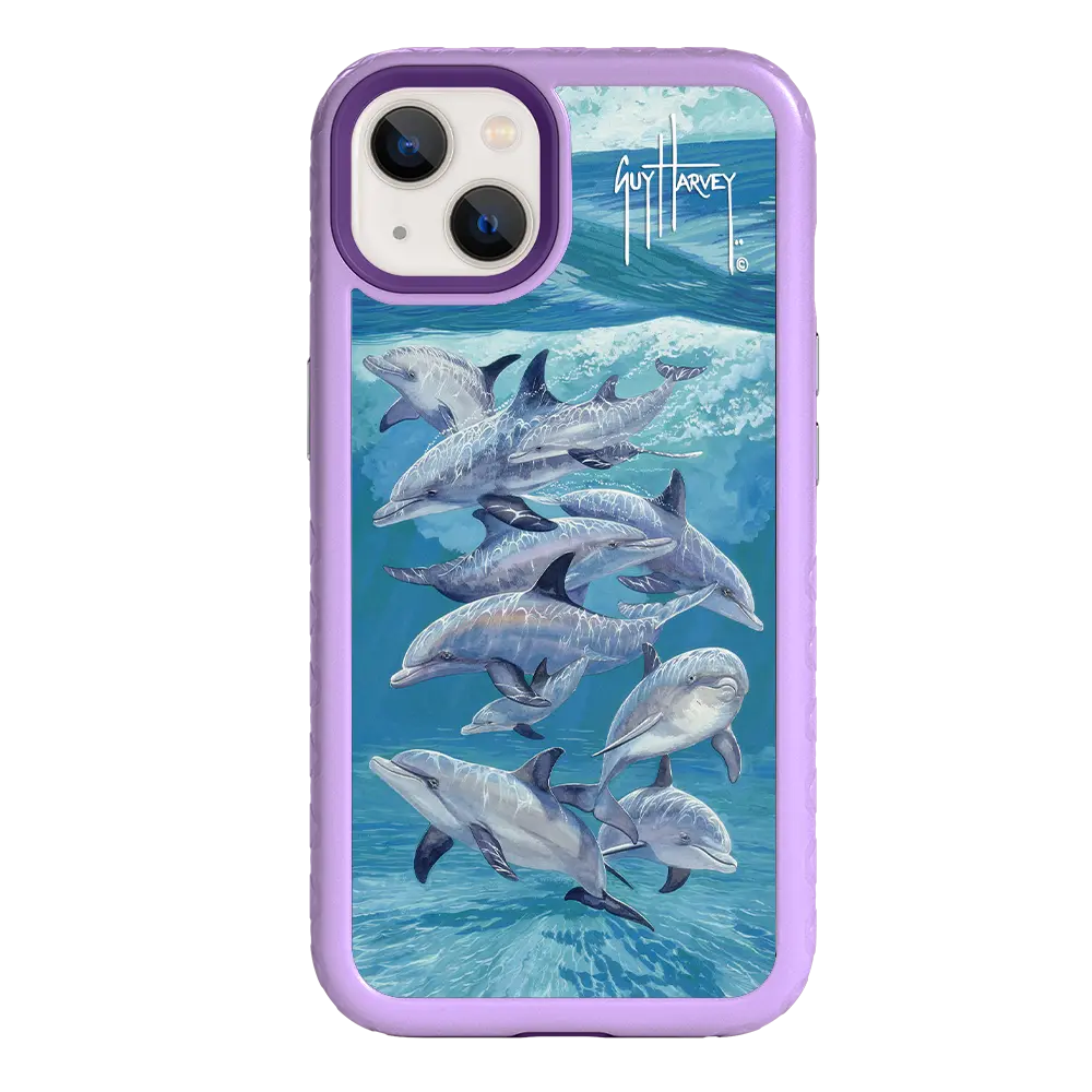 Guy Harvey Fortitude Series for Apple iPhone 13 - Bottlenose Dolphins - Custom Case - LilacBlossom - cellhelmet