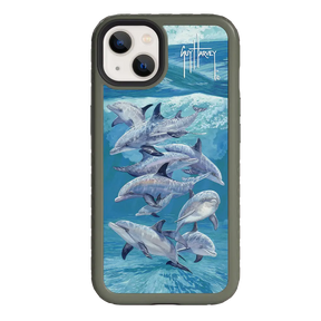 Guy Harvey Fortitude Series for Apple iPhone 13 - Bottlenose Dolphins - Custom Case - OliveDrabGreen - cellhelmet