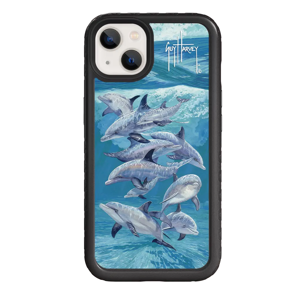 Guy Harvey Fortitude Series for Apple iPhone 13 - Bottlenose Dolphins - Custom Case - OnyxBlack - cellhelmet