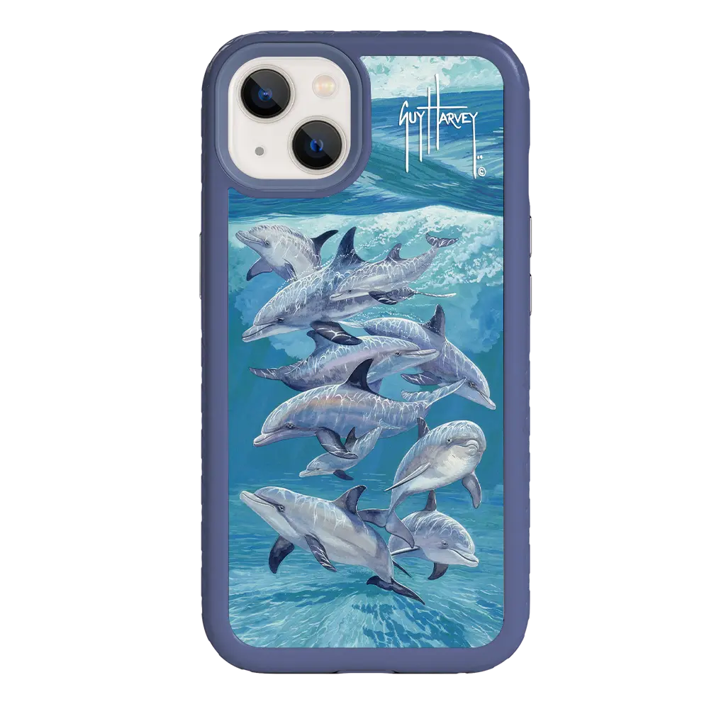 Guy Harvey Fortitude Series for Apple iPhone 13 - Bottlenose Dolphins - Custom Case - SlateBlue - cellhelmet