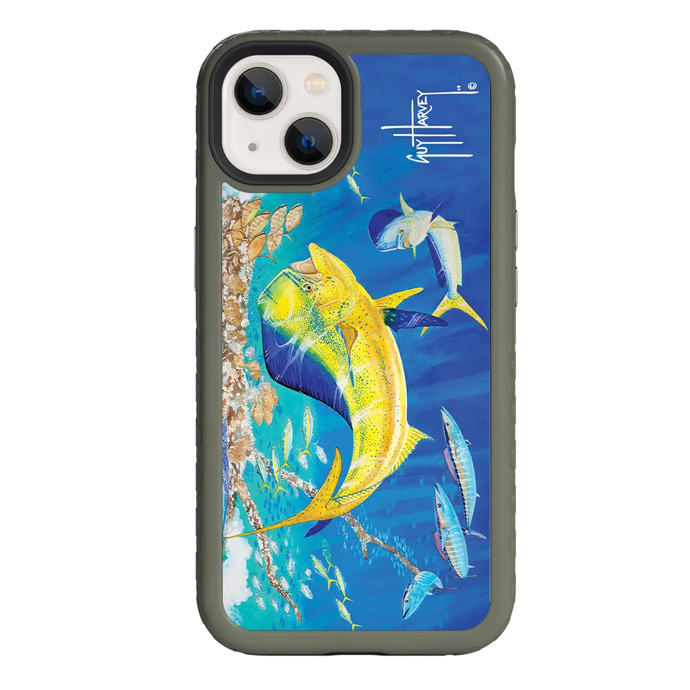 Guy Harvey Fortitude Series for Apple iPhone 13 - Dolphin Oasis - Custom Case - OliveDrabGreen - cellhelmet
