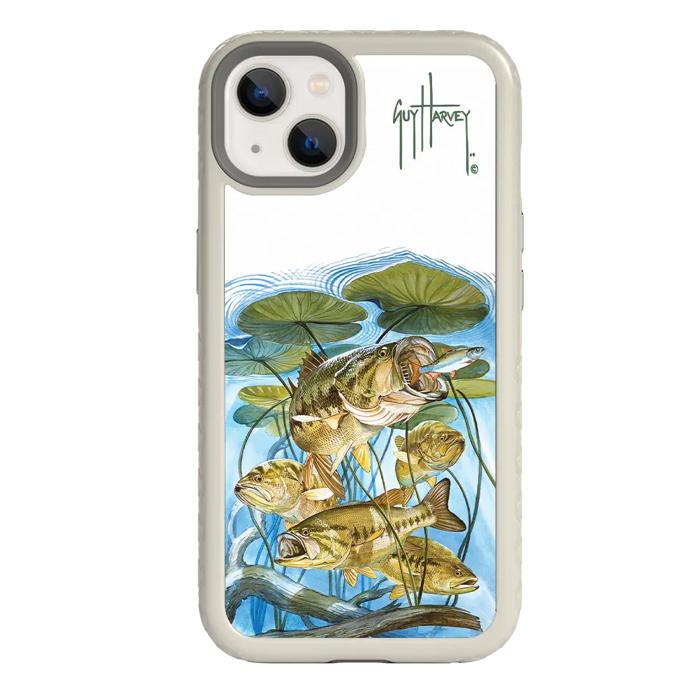 Guy Harvey Fortitude Series for Apple iPhone 13 - Five Largemouth Under Lilypads - Custom Case - Gray - cellhelmet