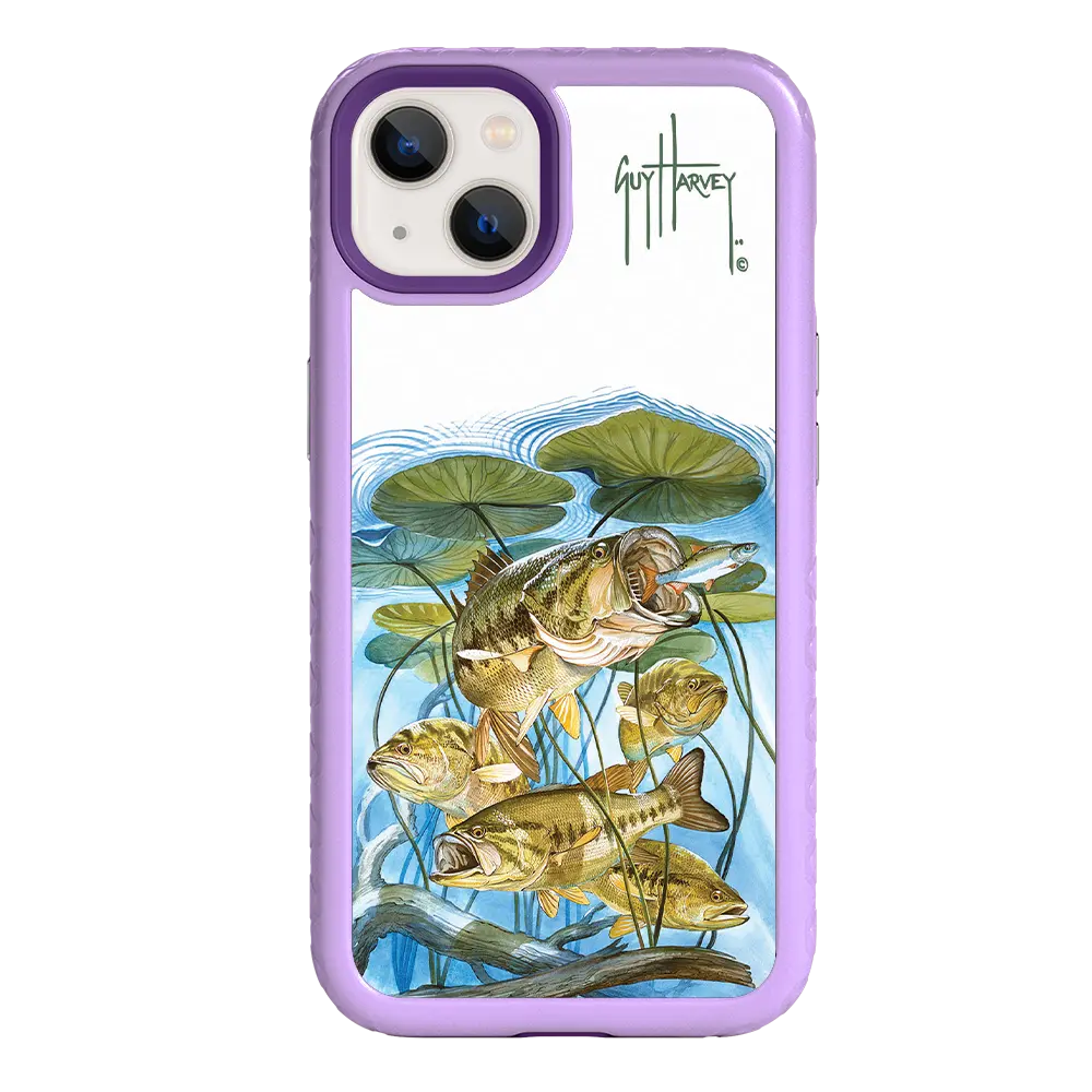 Guy Harvey Fortitude Series for Apple iPhone 13 - Five Largemouth Under Lilypads - Custom Case - LilacBlossom - cellhelmet