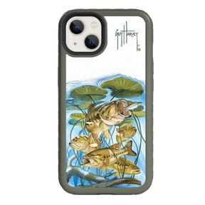Guy Harvey Fortitude Series for Apple iPhone 13 - Five Largemouth Under Lilypads - Custom Case - OliveDrabGreen - cellhelmet