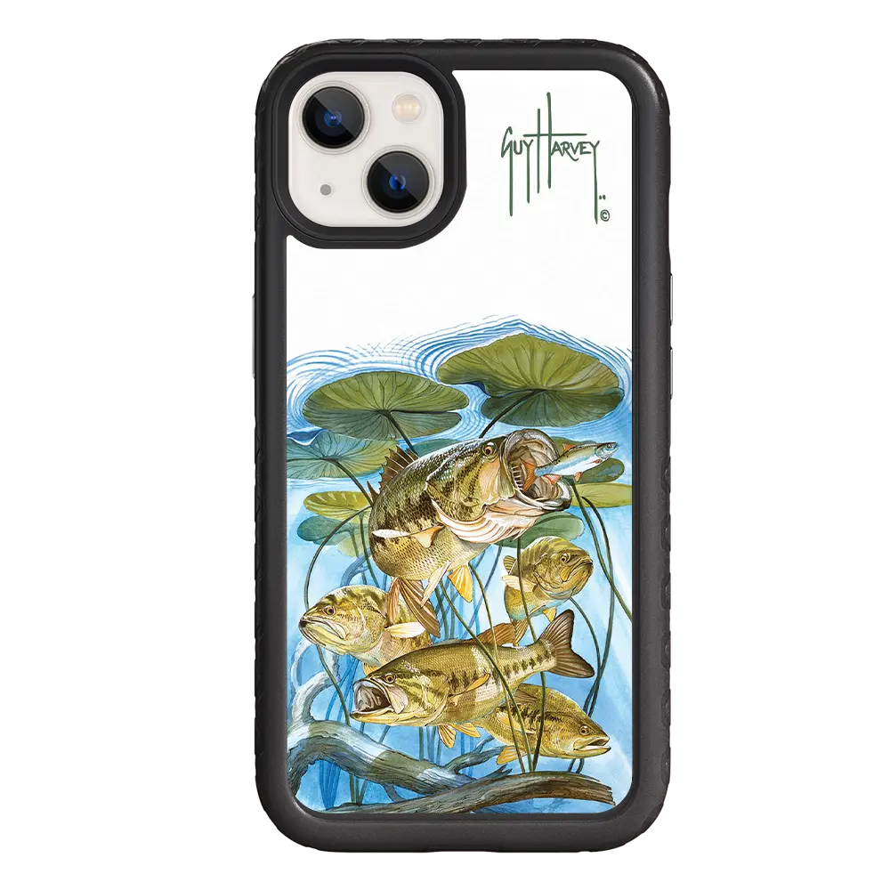 Guy Harvey Fortitude Series for Apple iPhone 13 - Five Largemouth Under Lilypads - Custom Case - OnyxBlack - cellhelmet