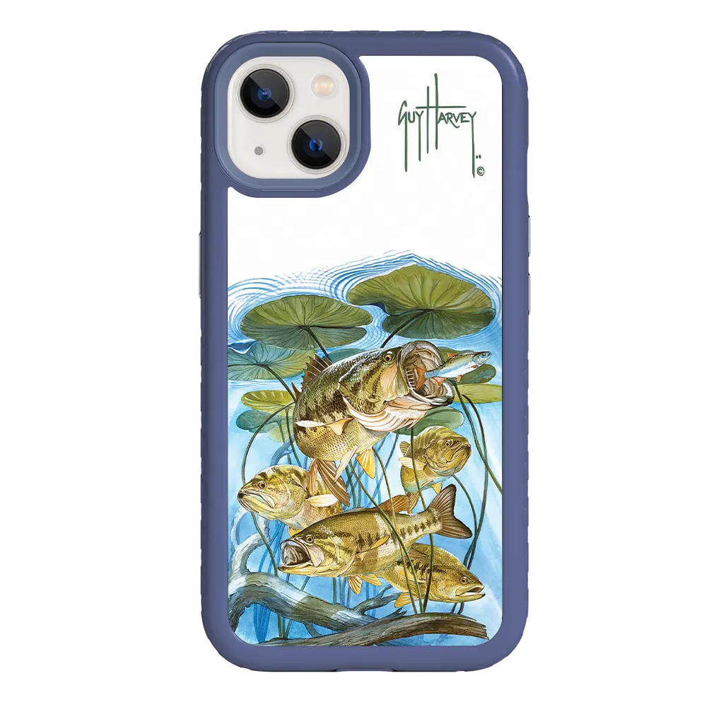 Guy Harvey Fortitude Series for Apple iPhone 13 - Five Largemouth Under Lilypads - Custom Case - SlateBlue - cellhelmet