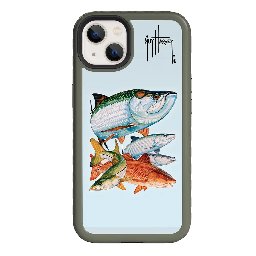 Guy Harvey Fortitude Series for Apple iPhone 13 - Inshore Collage - Custom Case - OliveDrabGreen - cellhelmet