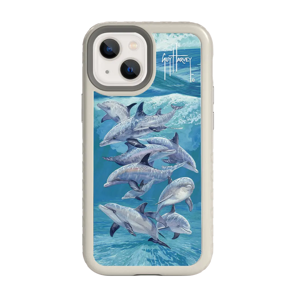 Guy Harvey Fortitude Series for Apple iPhone 13 Mini - Bottlenose Dolphins - Custom Case - Gray - cellhelmet