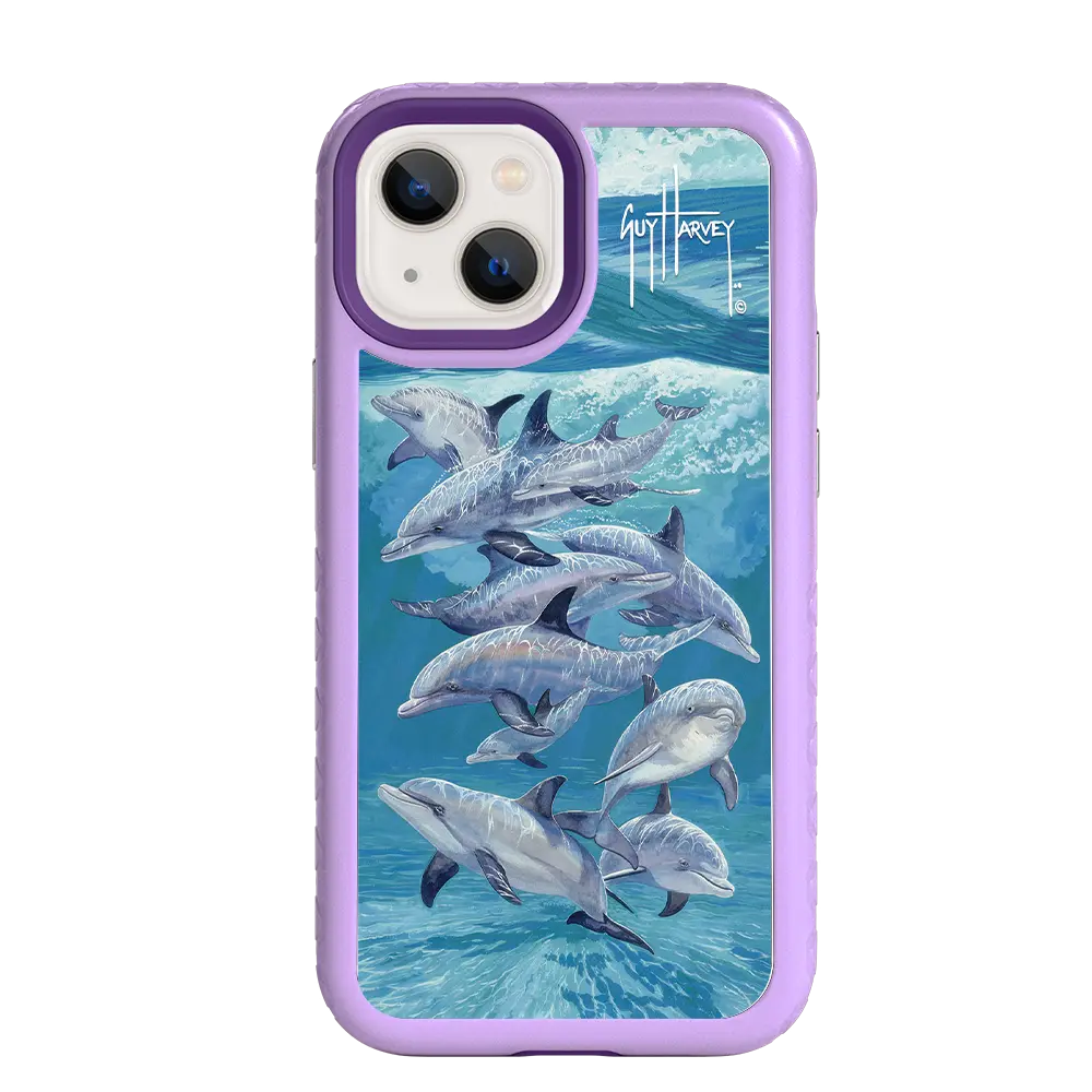 Guy Harvey Fortitude Series for Apple iPhone 13 Mini - Bottlenose Dolphins - Custom Case - LilacBlossom - cellhelmet
