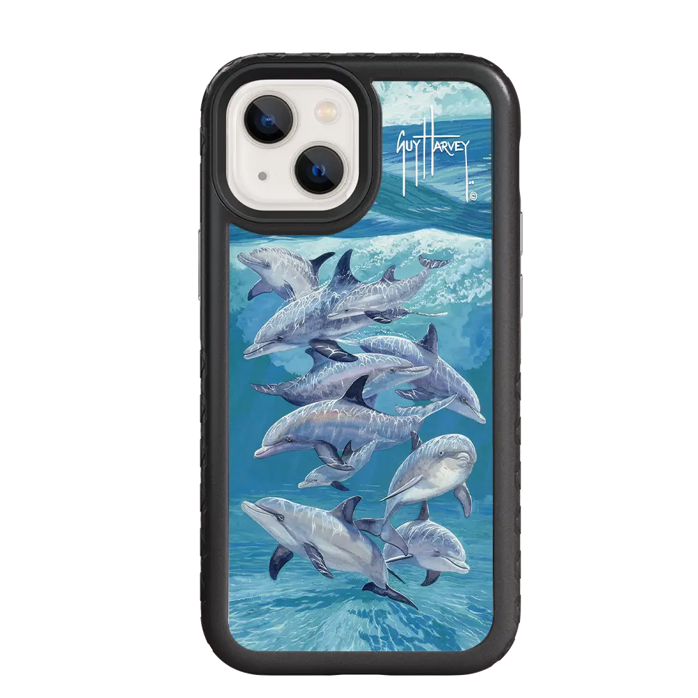 Guy Harvey Fortitude Series for Apple iPhone 13 Mini - Bottlenose Dolphins - Custom Case - OnyxBlack - cellhelmet