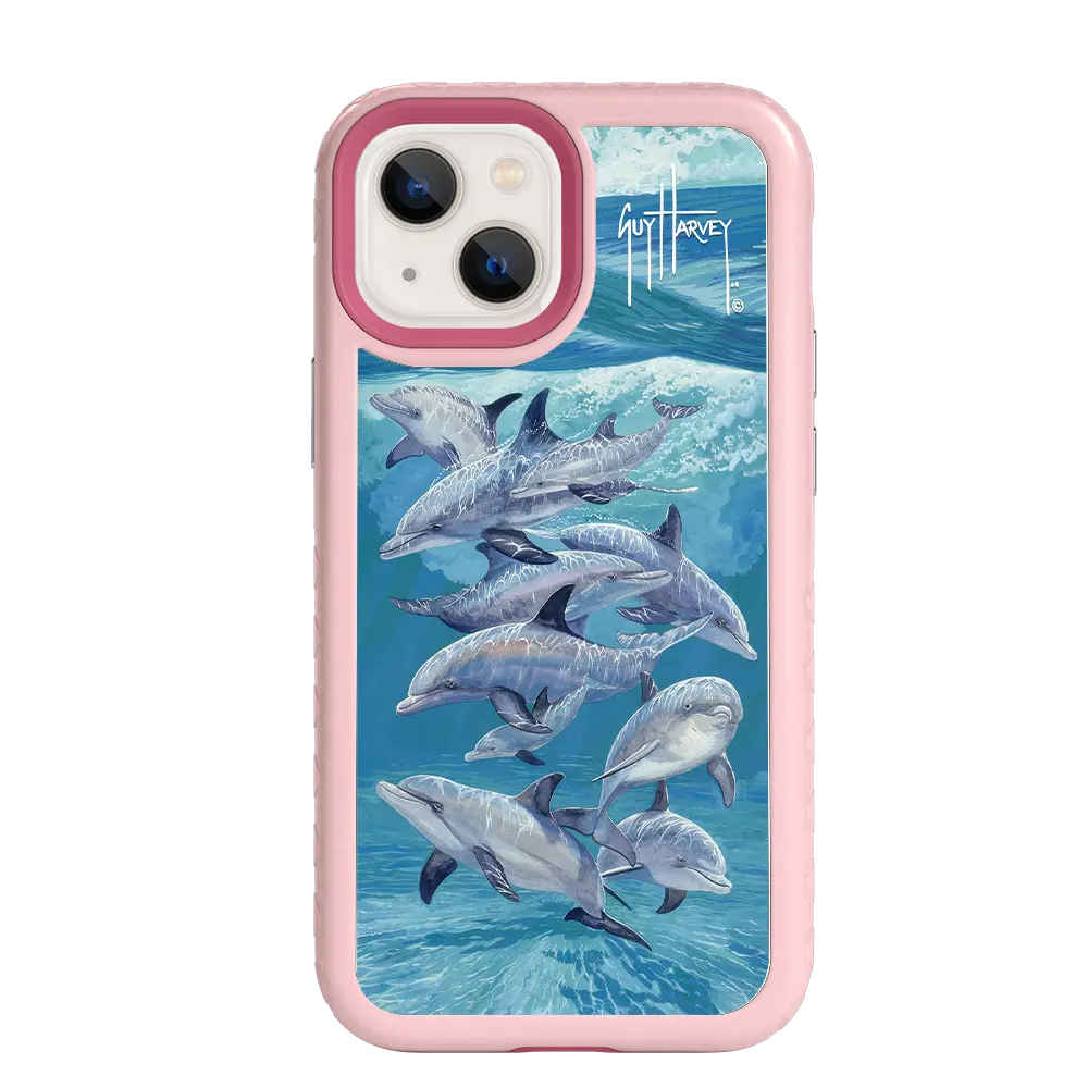 Guy Harvey Fortitude Series for Apple iPhone 13 Mini - Bottlenose Dolphins - Custom Case - PinkMagnolia - cellhelmet