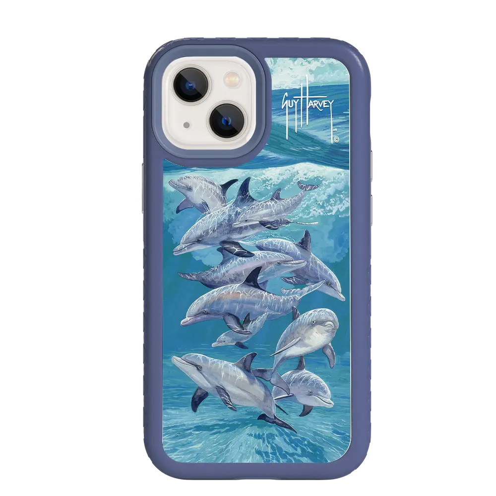 Guy Harvey Fortitude Series for Apple iPhone 13 Mini - Bottlenose Dolphins - Custom Case - SlateBlue - cellhelmet