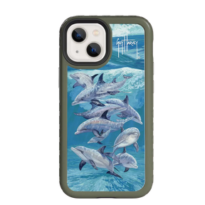 Guy Harvey Fortitude Series for Apple iPhone 13 Mini - Dolphin Oasis - Custom Case - OliveDrabGreen - cellhelmet