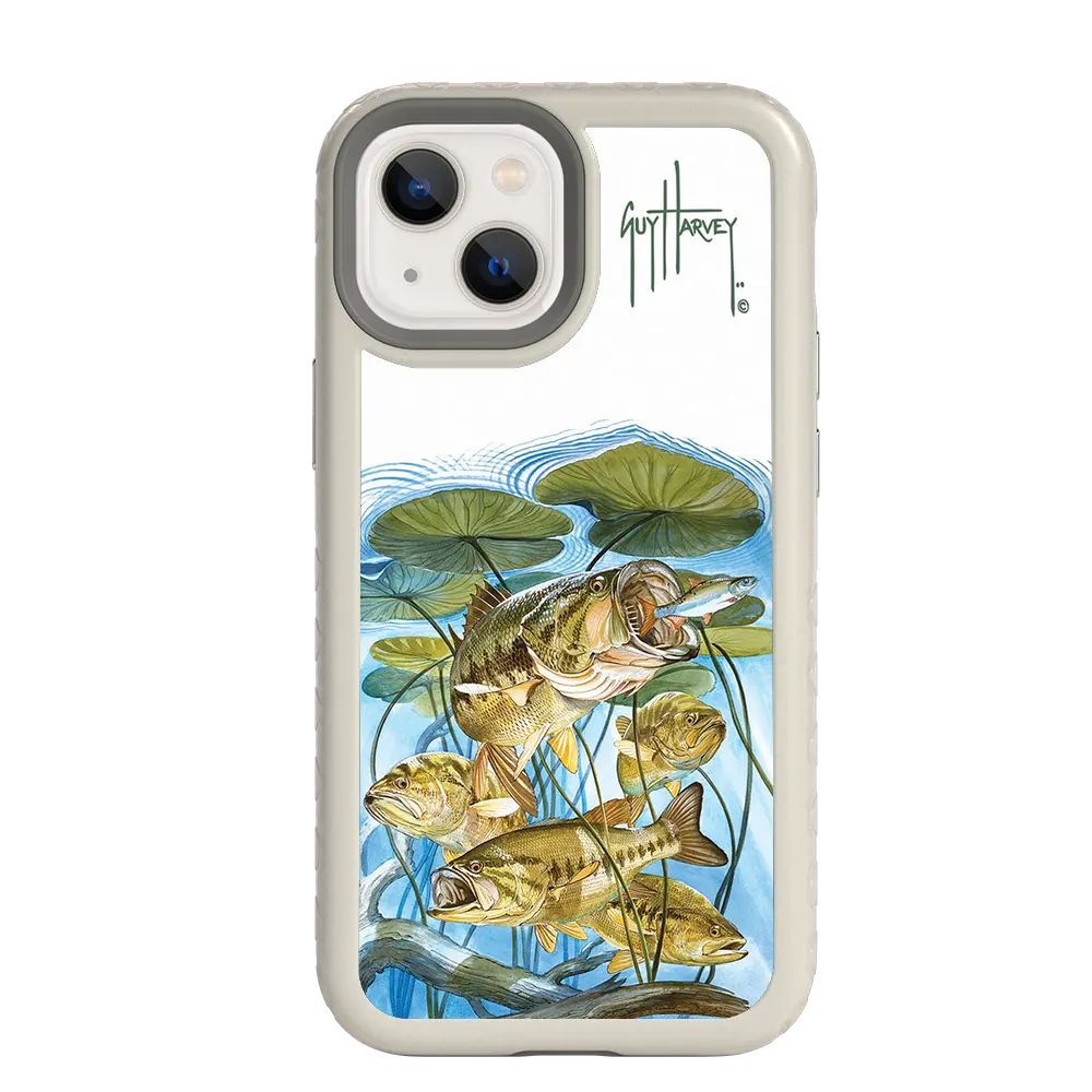 Guy Harvey Fortitude Series for Apple iPhone 13 Mini - Five Largemouth Under Lilypads - Custom Case - Gray - cellhelmet