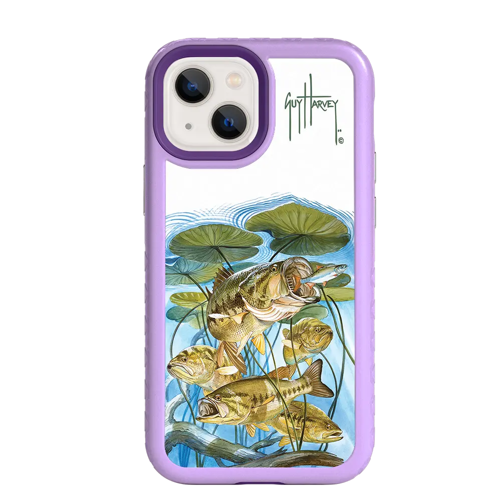 Guy Harvey Fortitude Series for Apple iPhone 13 Mini - Five Largemouth Under Lilypads - Custom Case - LilacBlossom - cellhelmet