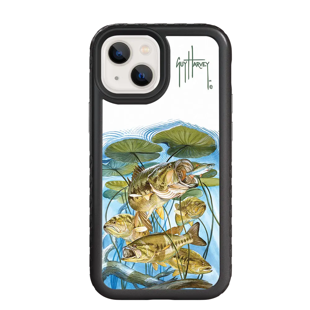 Guy Harvey Fortitude Series for Apple iPhone 13 Mini - Five Largemouth Under Lilypads - Custom Case - OnyxBlack - cellhelmet