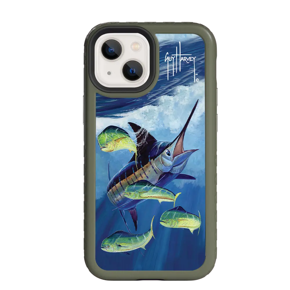 Guy Harvey Fortitude Series for Apple iPhone 13 Mini - Four Play - Custom Case - OliveDrabGreen - cellhelmet