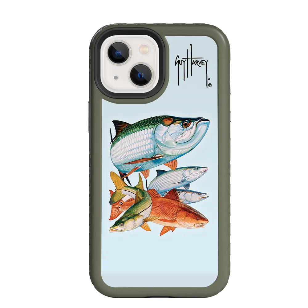 Guy Harvey Fortitude Series for Apple iPhone 13 Mini - Inshore Collage - Custom Case - OliveDrabGreen - cellhelmet