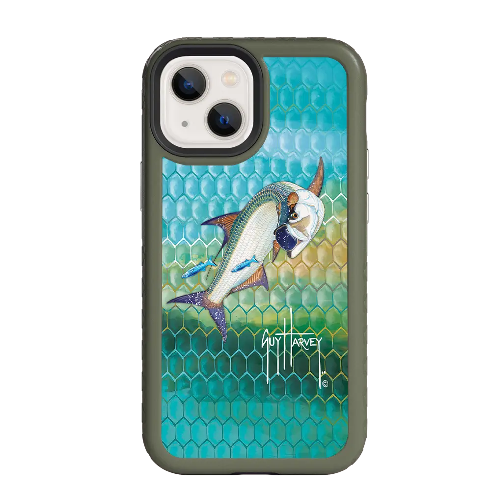 Guy Harvey Fortitude Series for Apple iPhone 13 Mini - Tarpon Skin - Custom Case - OliveDrabGreen - cellhelmet