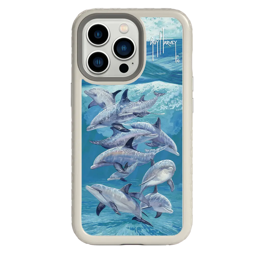 Guy Harvey Fortitude Series for Apple iPhone 13 Pro - Bottlenose Dolphins - Custom Case - Gray - cellhelmet