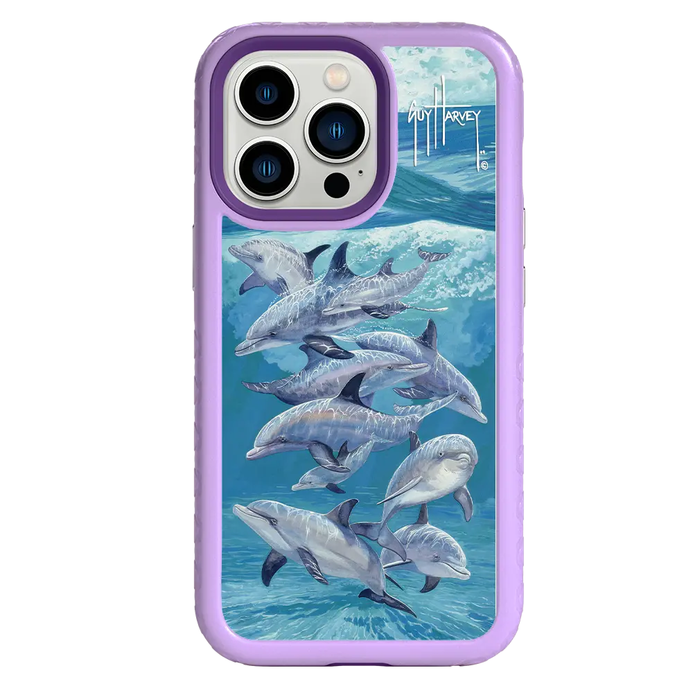 Guy Harvey Fortitude Series for Apple iPhone 13 Pro - Bottlenose Dolphins - Custom Case - LilacBlossom - cellhelmet