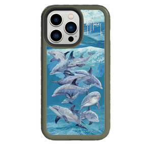 Guy Harvey Fortitude Series for Apple iPhone 13 Pro - Bottlenose Dolphins - Custom Case - OliveDrabGreen - cellhelmet