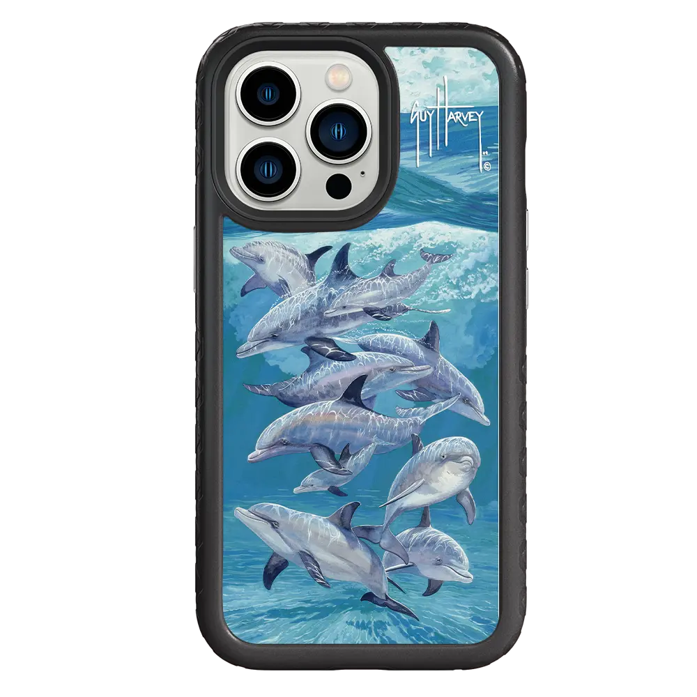 Guy Harvey Fortitude Series for Apple iPhone 13 Pro - Bottlenose Dolphins - Custom Case - OnyxBlack - cellhelmet