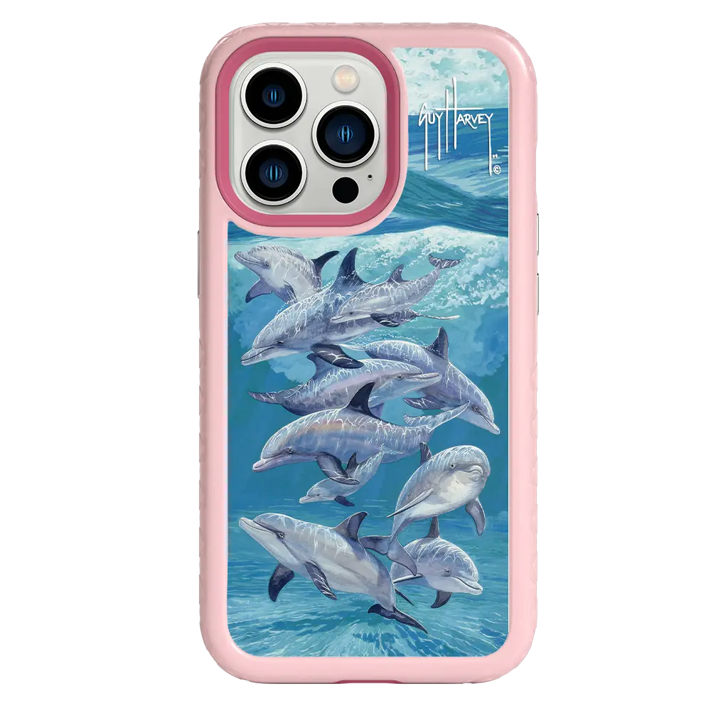 Guy Harvey Fortitude Series for Apple iPhone 13 Pro - Bottlenose Dolphins - Custom Case - PinkMagnolia - cellhelmet
