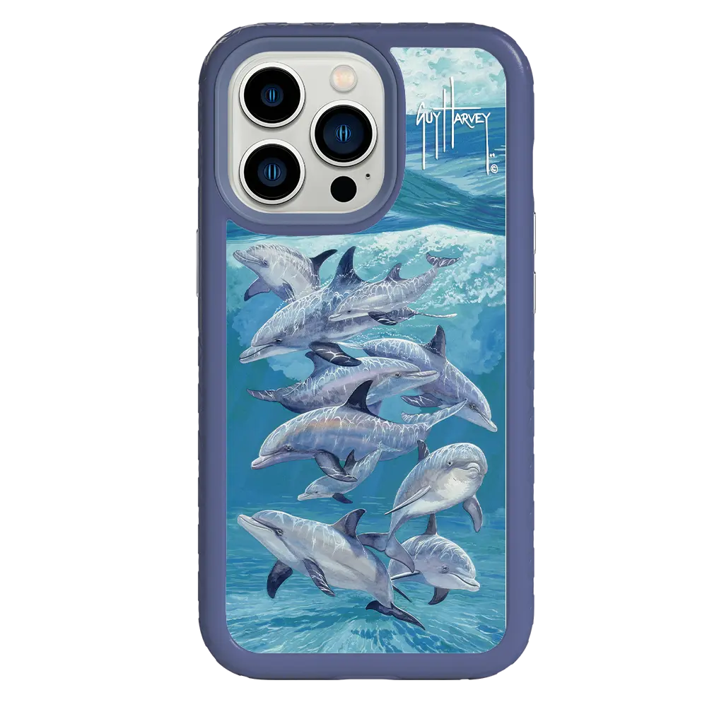 Guy Harvey Fortitude Series for Apple iPhone 13 Pro - Bottlenose Dolphins - Custom Case - SlateBlue - cellhelmet