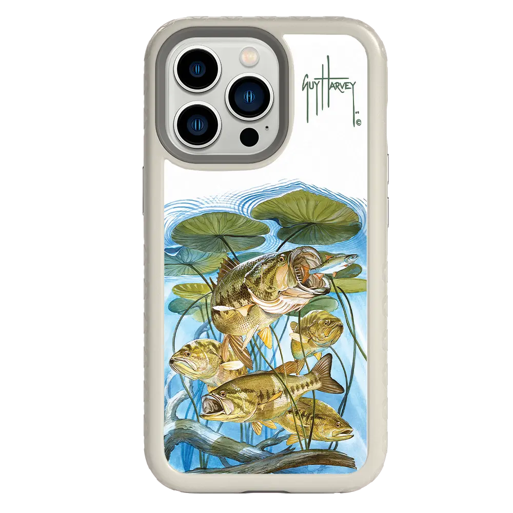 Guy Harvey Fortitude Series for Apple iPhone 13 Pro - Five Largemouth Under Lilypads - Custom Case - Gray - cellhelmet