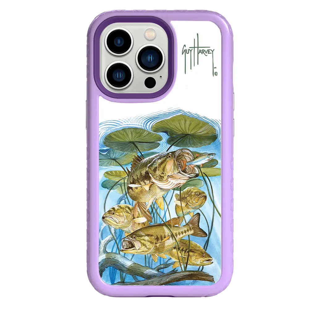Guy Harvey Fortitude Series for Apple iPhone 13 Pro - Five Largemouth Under Lilypads - Custom Case - LilacBlossom - cellhelmet
