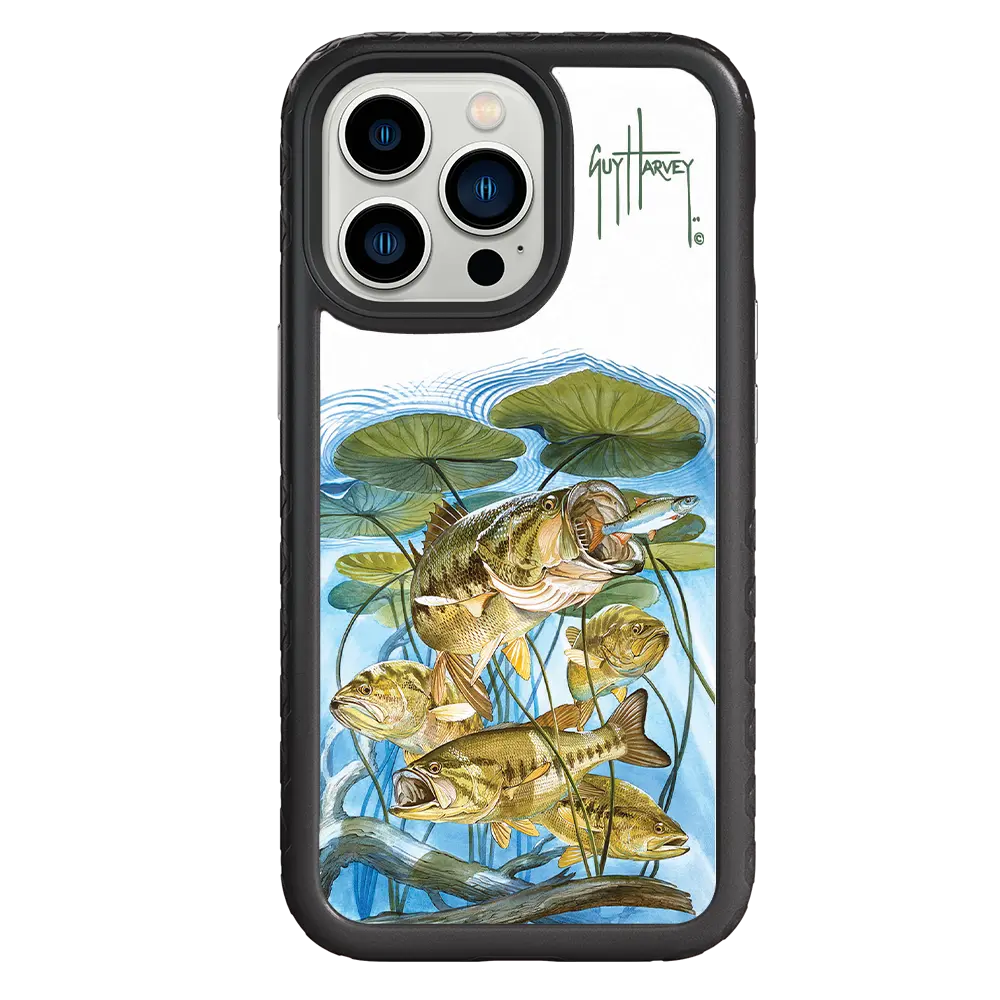 Guy Harvey Fortitude Series for Apple iPhone 13 Pro - Five Largemouth Under Lilypads - Custom Case - OnyxBlack - cellhelmet