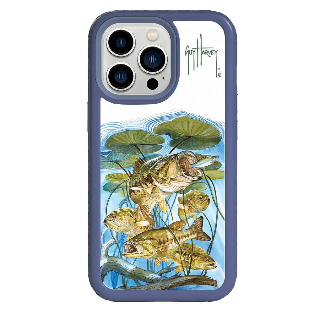 Guy Harvey Fortitude Series for Apple iPhone 13 Pro - Five Largemouth Under Lilypads - Custom Case - SlateBlue - cellhelmet