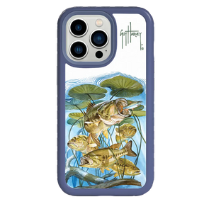 Guy Harvey Fortitude Series for Apple iPhone 13 Pro - Five Largemouth Under Lilypads - Custom Case - SlateBlue - cellhelmet