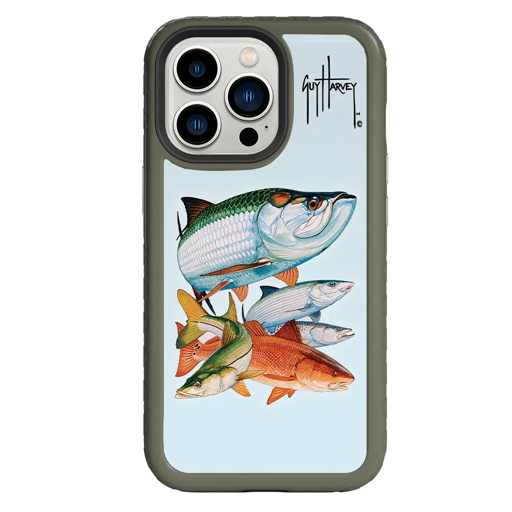 Guy Harvey Fortitude Series for Apple iPhone 13 Pro - Inshore Collage - Custom Case - OliveDrabGreen - cellhelmet