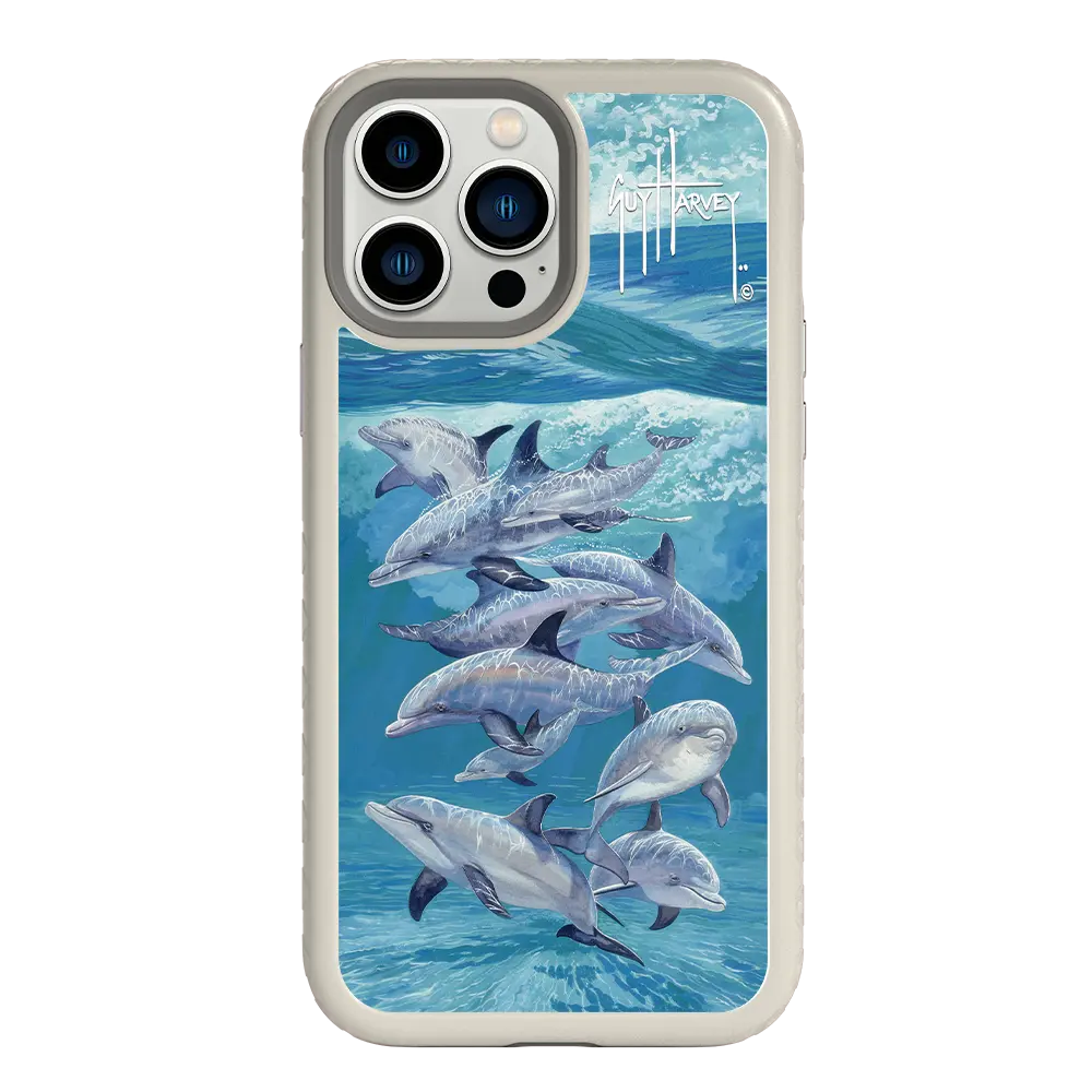 Guy Harvey Fortitude Series for Apple iPhone 13 Pro Max - Bottlenose Dolphins - Custom Case - Gray - cellhelmet