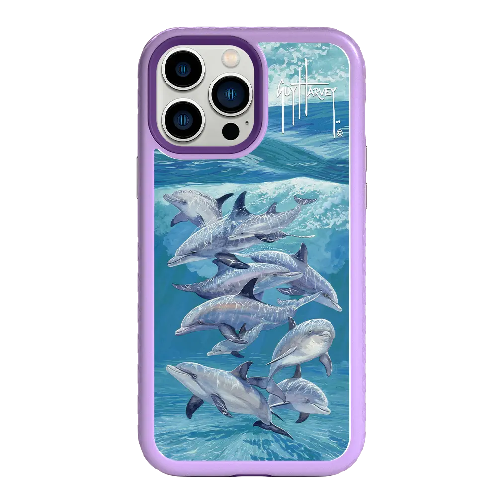 Guy Harvey Fortitude Series for Apple iPhone 13 Pro Max - Bottlenose Dolphins - Custom Case - LilacBlossom - cellhelmet