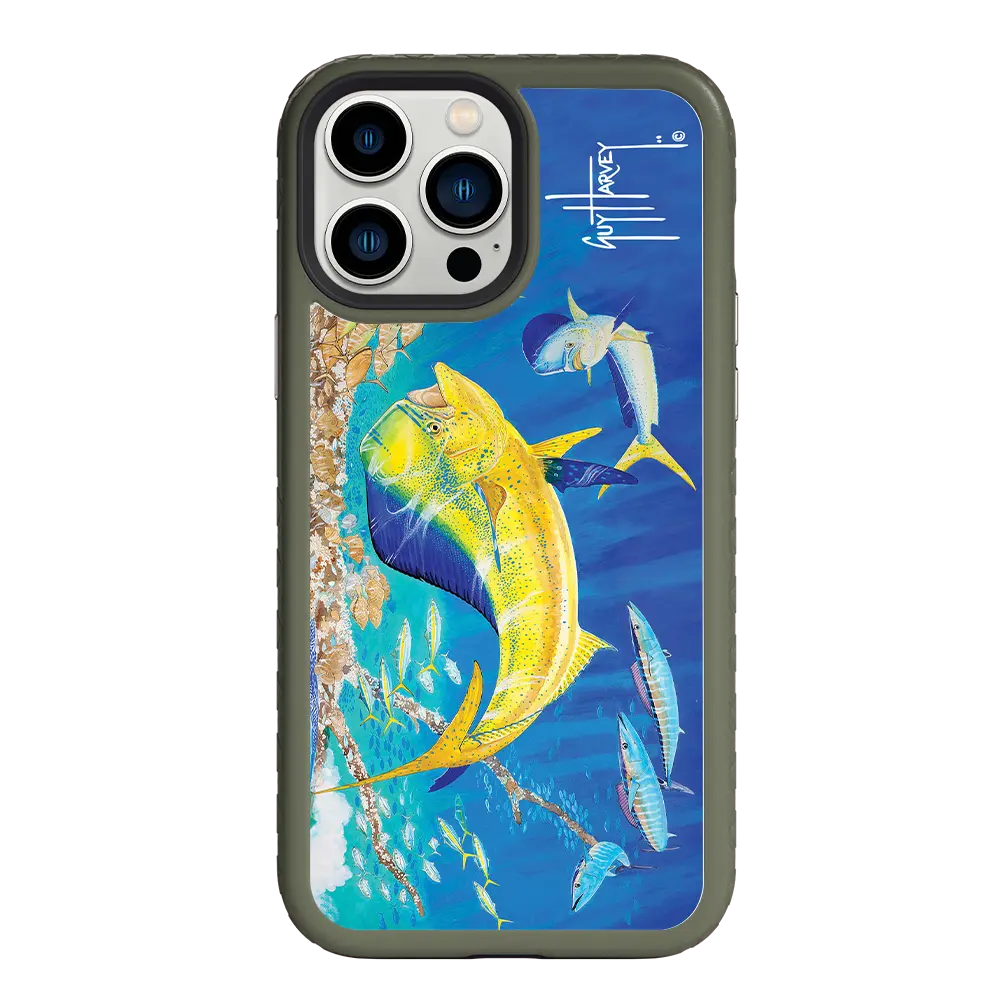 Guy Harvey Fortitude Series for Apple iPhone 13 Pro Max - Dolphin Oasis - Custom Case - OliveDrabGreen - cellhelmet