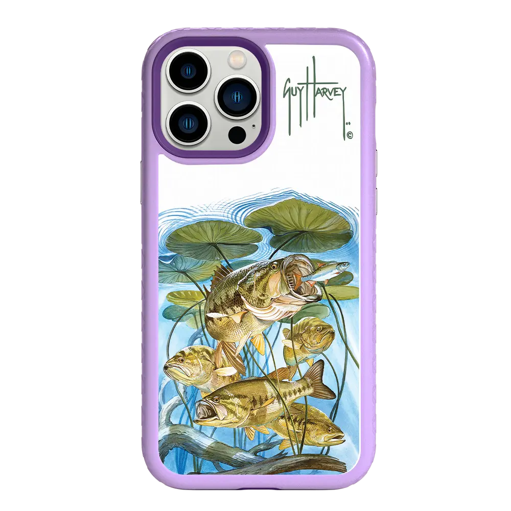 Guy Harvey Fortitude Series for Apple iPhone 13 Pro Max - Five Largemouth Under Lilypads - Custom Case - LilacBlossom - cellhelmet