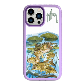 Guy Harvey Fortitude Series for Apple iPhone 13 Pro Max - Five Largemouth Under Lilypads - Custom Case - LilacBlossom - cellhelmet