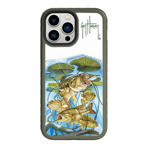 Guy Harvey Fortitude Series for Apple iPhone 13 Pro Max - Five Largemouth Under Lilypads - Custom Case - OliveDrabGreen - cellhelmet
