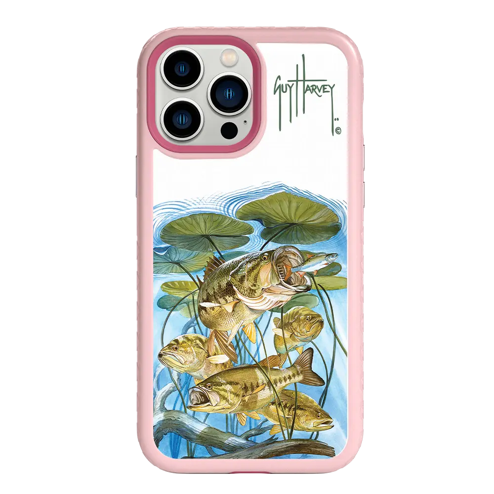 Guy Harvey Fortitude Series for Apple iPhone 13 Pro Max - Five Largemouth Under Lilypads - Custom Case - PinkMagnolia - cellhelmet