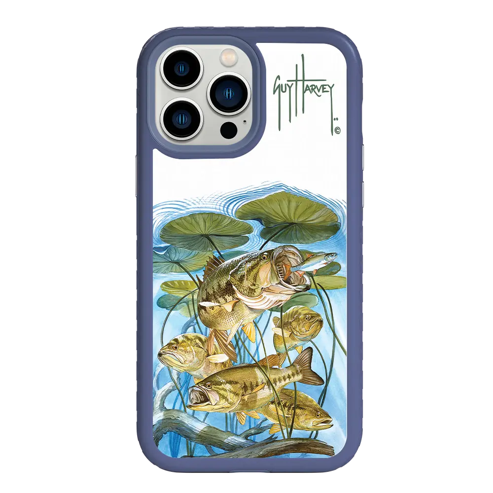 Guy Harvey Fortitude Series for Apple iPhone 13 Pro Max - Five Largemouth Under Lilypads - Custom Case - SlateBlue - cellhelmet