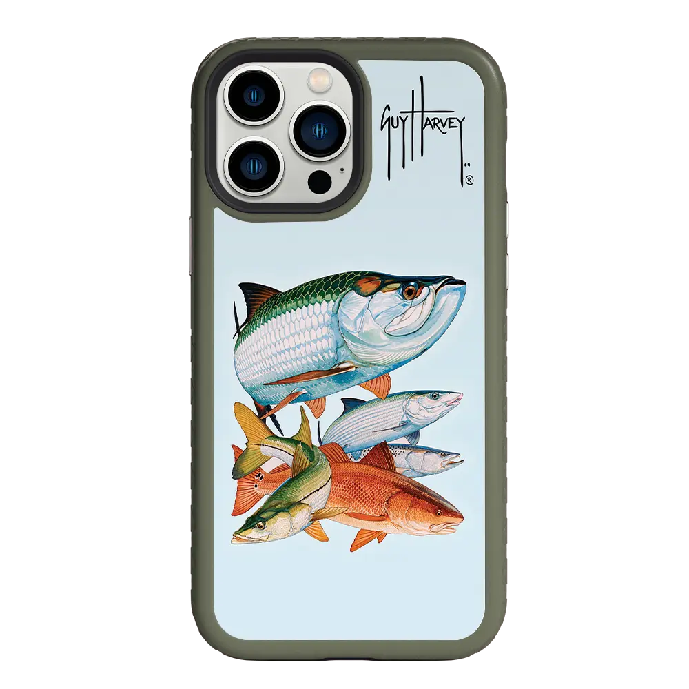 Guy Harvey Fortitude Series for Apple iPhone 13 Pro Max - Inshore Collage - Custom Case - OliveDrabGreen - cellhelmet